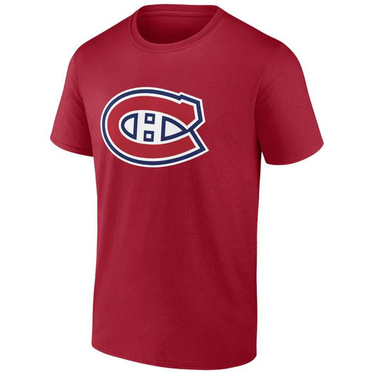 T-Shirt Enfant - Hutson rouge en polyester avec logo bleu blanc, style garçon, vue de face, manches courtes.