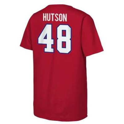 T-Shirt Enfant - Hutson rouge 100% polyester avec numéro 48 et nom blanc, pour garçon, vue de dos.