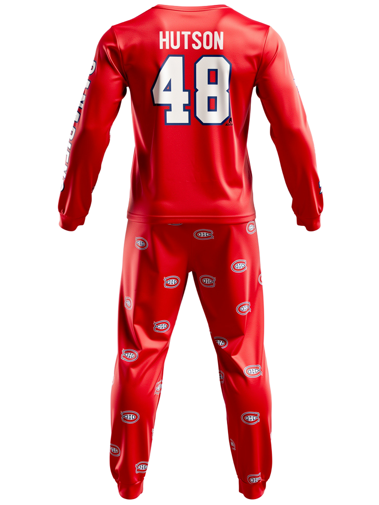 Pyjama de hockey Canadiens - Hutson #48 rouge vif en polyester et élasthanne, pour garçon, vue de dos complet.