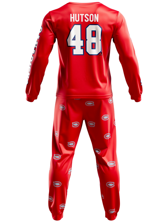 Pyjama de hockey Canadiens - Hutson #48 rouge vif en polyester et élasthanne, pour garçon, vue de dos complet.