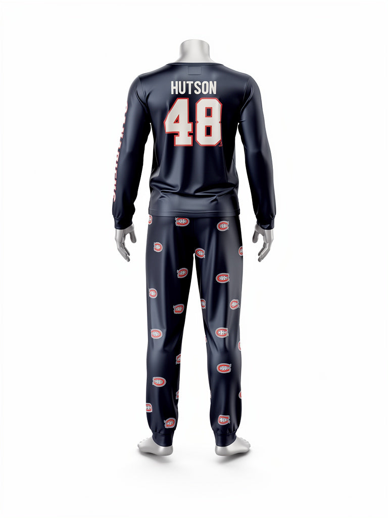 Hutson Canadiens hockey pyjama featuring player #48 design, showcasing team colors and comfortable fabric.