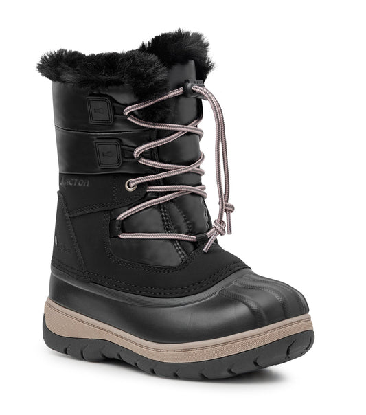 Bottes d'hiver Lolly - Acton noires à lacets, col doublé de fourrure et semelle beige, vue de face