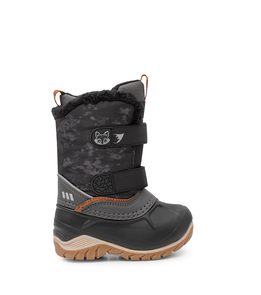 Bottes d'hiver Frosty - Acton noires et grises pour enfant avec col doublé et semelle crantée vue de profil