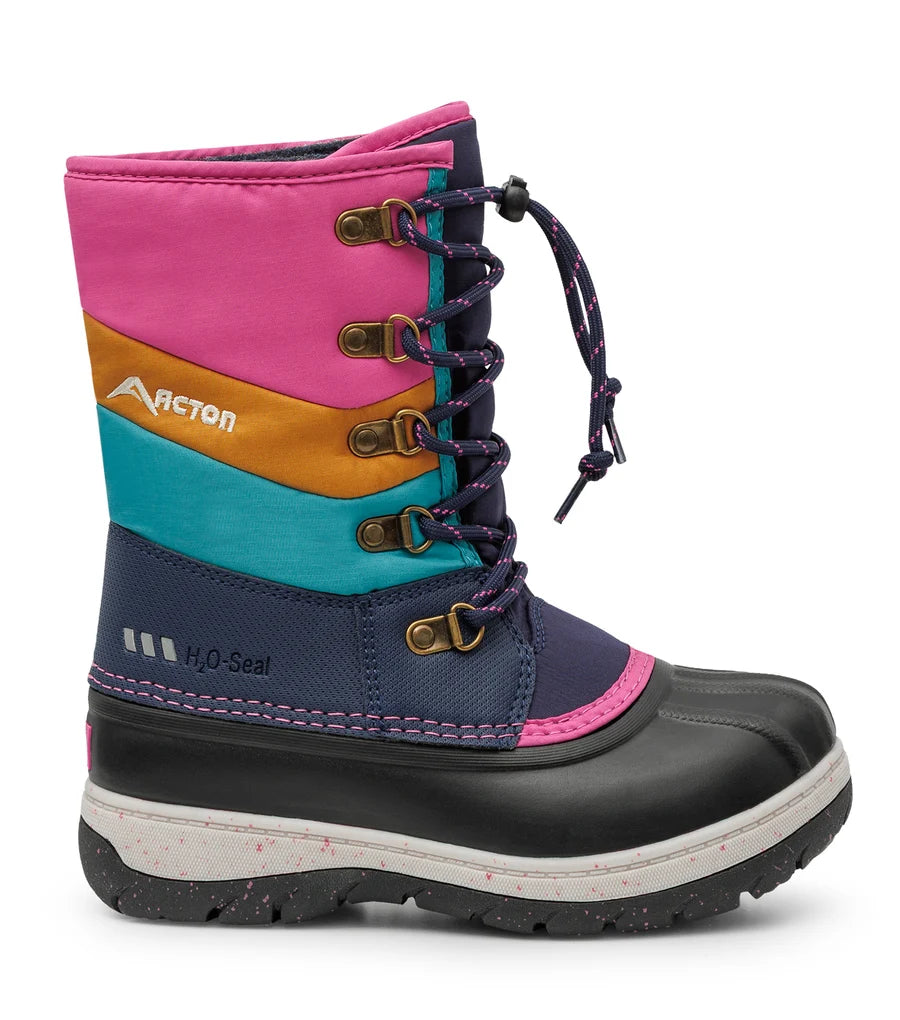 Bottes d'hiver Gummy - Acton colorées en textile et caoutchouc avec lacets contrastants pour enfant vue de profil
