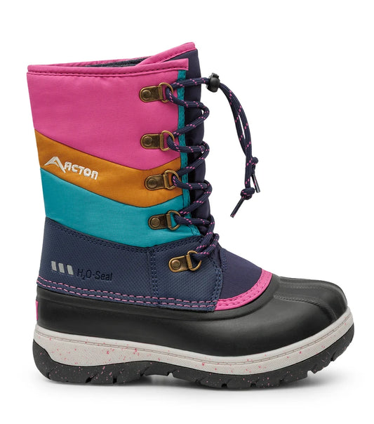 Bottes d'hiver Gummy - Acton colorées en textile et caoutchouc avec lacets contrastants pour enfant vue de profil