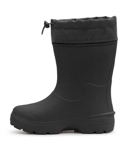 Bottes Mi-Saison Squishy - Acton, bottes noires mi-hautes à semelle crantée, vue de profil