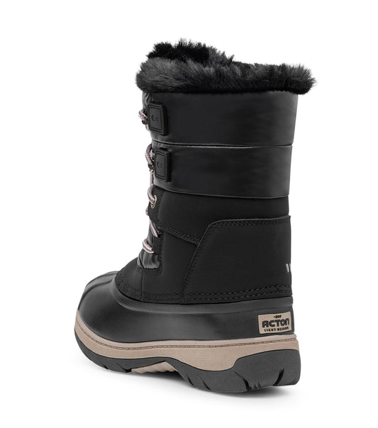 Bottes d'hiver Lolly - Acton noires avec bordure en fourrure et semelle crantée vue de côté