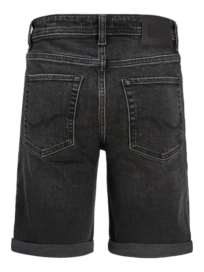 Short jeans - Jack & Jones en denim noir délavé, coupe droite, vue de dos, style casual pour homme adulte.