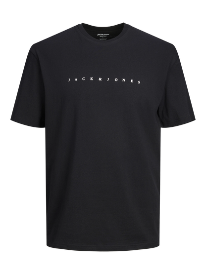 T-Shirt - Jack & Jones noir en coton 100% homme avec logo blanc centré, vue de face, manches courtes, col rond
