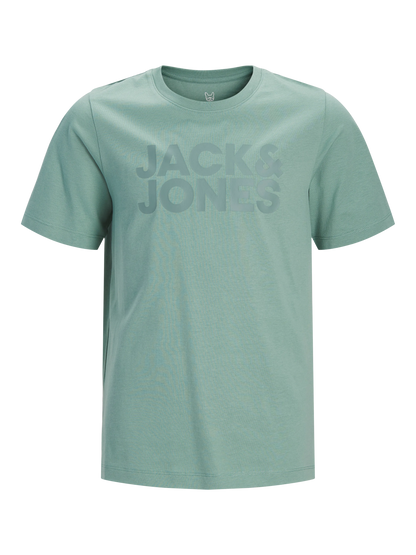 T-Shirt - Jack & Jones vert clair en coton 100% à manches courtes, logo ton sur ton, vue de face, pour homme adulte.