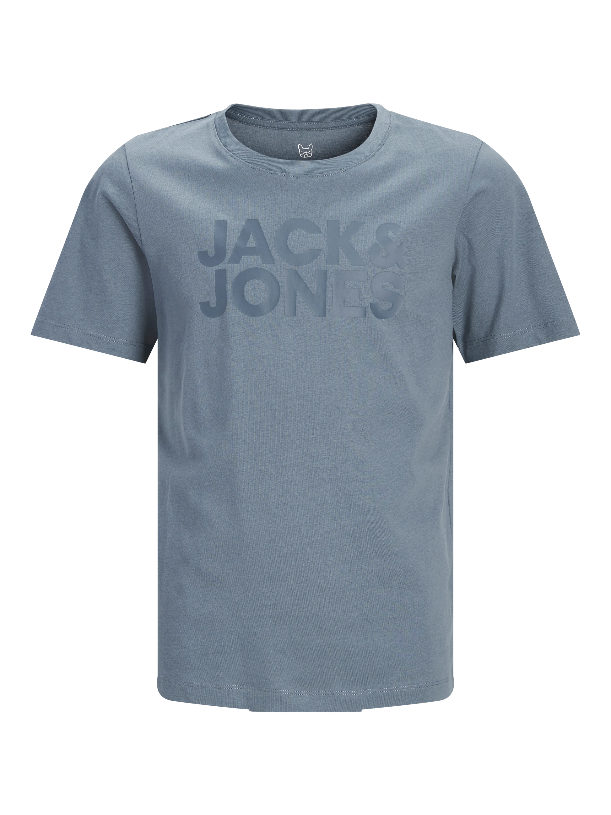 T-Shirt - Jack & Jones bleu gris en coton 100% avec logo ton sur ton, coupe droite, vue de face.