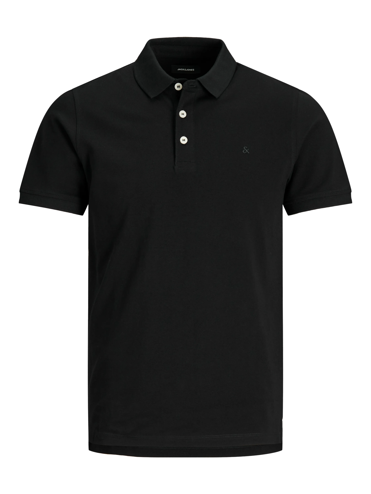 Polo - Jack & Jones noir en coton 100% à manches courtes pour homme, vue de face avec col polo boutonné.