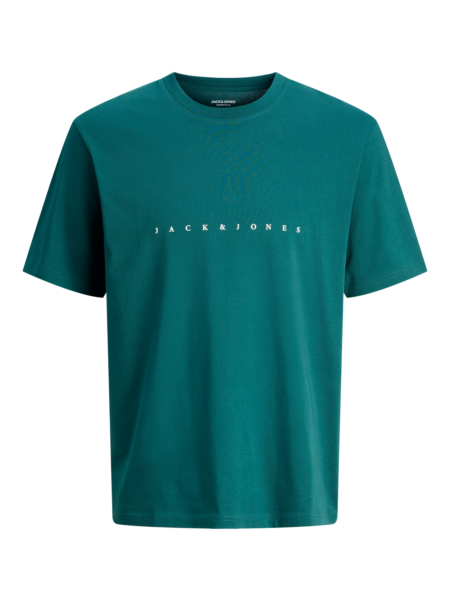 T-Shirt - Jack & Jones bleu canard en coton 100% avec logo centré blanc, vue de face portrait dimension 3240x4320