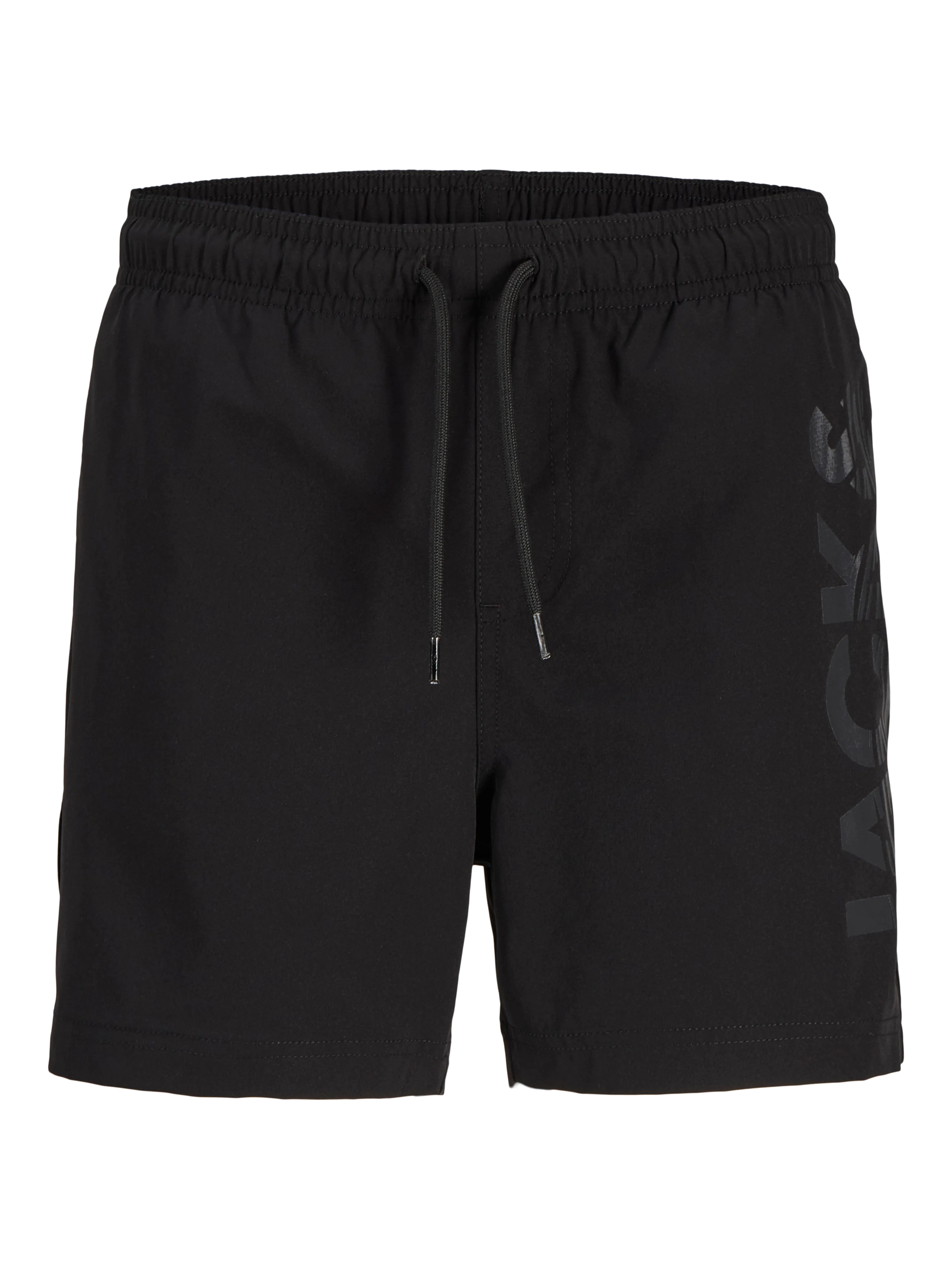 Maillot de bain - Jack & Jones short noir avec cordon de serrage et logo ton sur ton, vue de face.