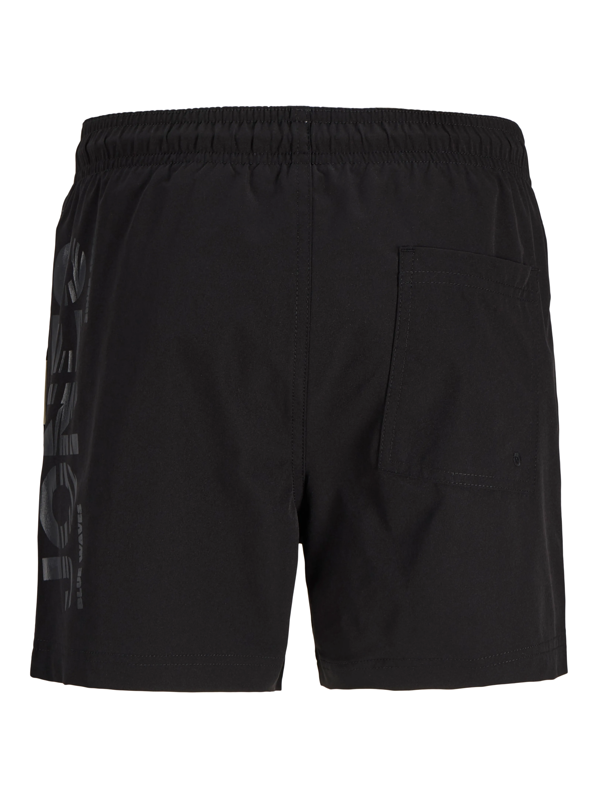 Maillot de bain - Jack & Jones short noir avec logo gris, taille élastique, poche arrière, vue de dos.