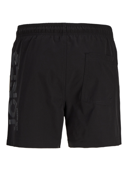Maillot de bain - Jack & Jones short noir avec logo gris, taille élastique, poche arrière, vue de dos.