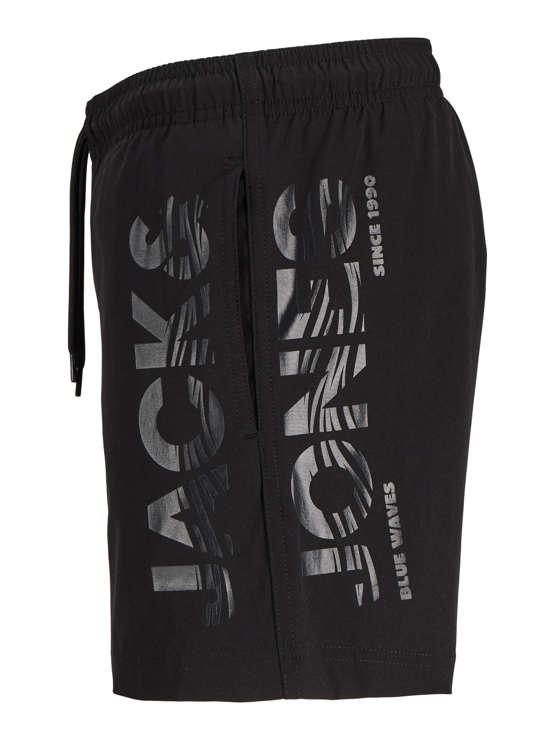 Maillot de bain - Jack & Jones short noir avec logo gris, style décontracté, vue de côté, pour homme adulte.