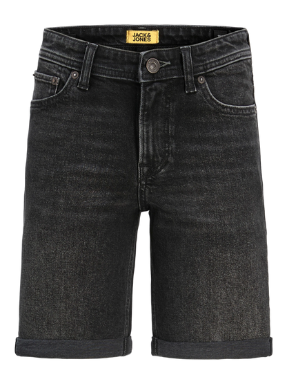 Short jeans - Jack & Jones en jean noir délavé, style classique, coupe droite, vue de face.