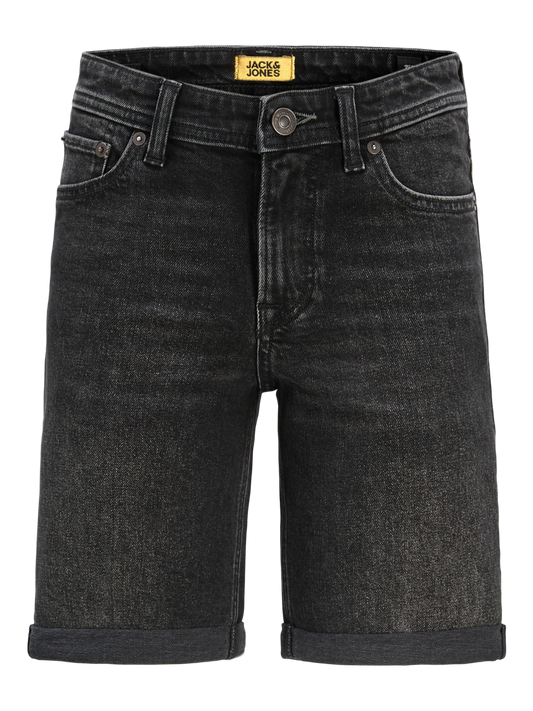 Short jeans - Jack & Jones en jean noir délavé, style classique, coupe droite, vue de face.