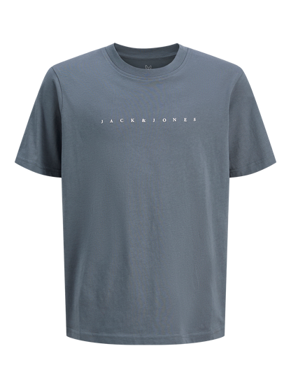 T-Shirt - Jack & Jones gris en coton avec logo blanc, manches courtes, pour garçon, vue de face.