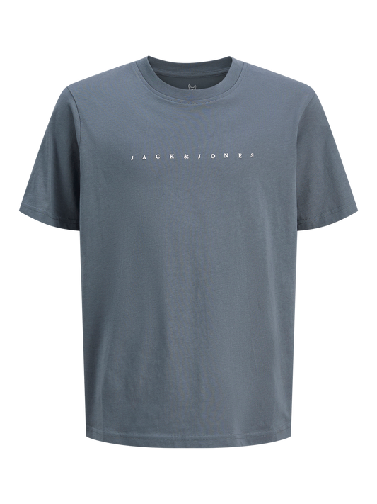 T-Shirt - Jack & Jones gris en coton avec logo blanc, manches courtes, pour garçon, vue de face.