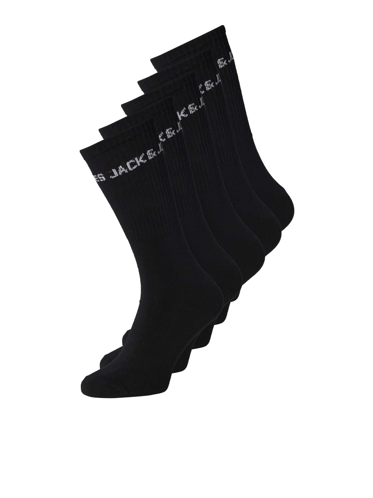 5 Paires de bas - Jack & Jones noirs côtelés avec logo blanc visible en vue de face