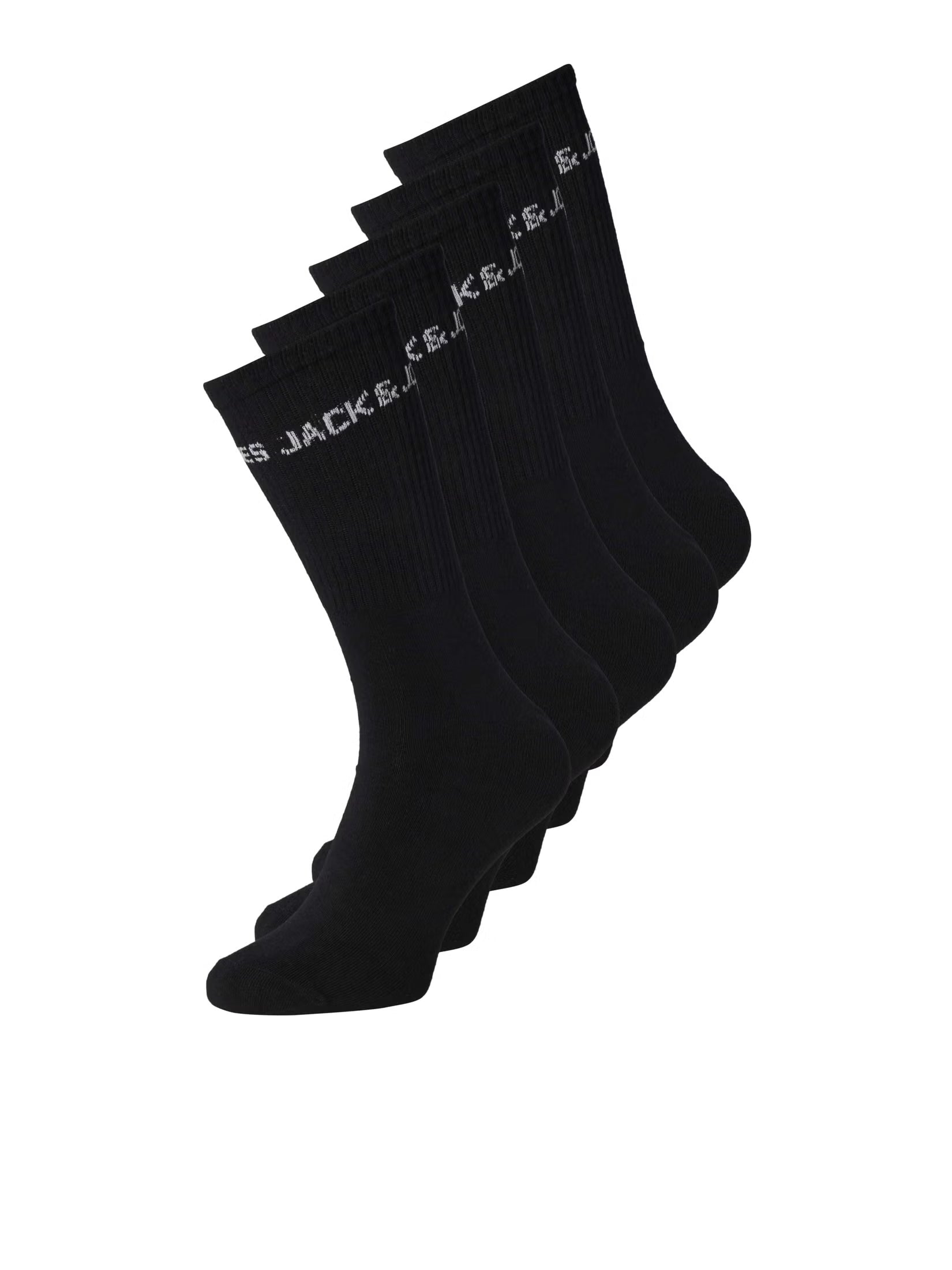 5 Paires de bas - Jack & Jones noirs côtelés avec logo blanc visible en vue de face