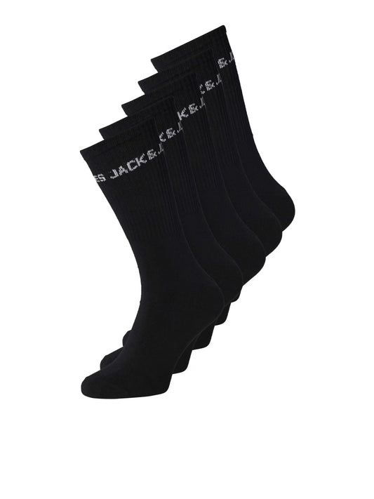 5 Paires de bas - Jack & Jones noirs côtelés avec logo blanc visible en vue de face