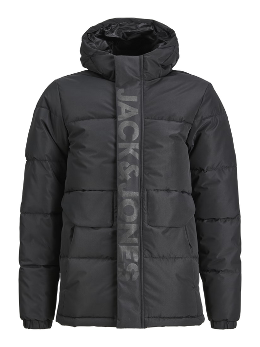 Manteau d'hiver - Jack & Jones manteau matelassé noir à capuche avec poches à rabat vue de face