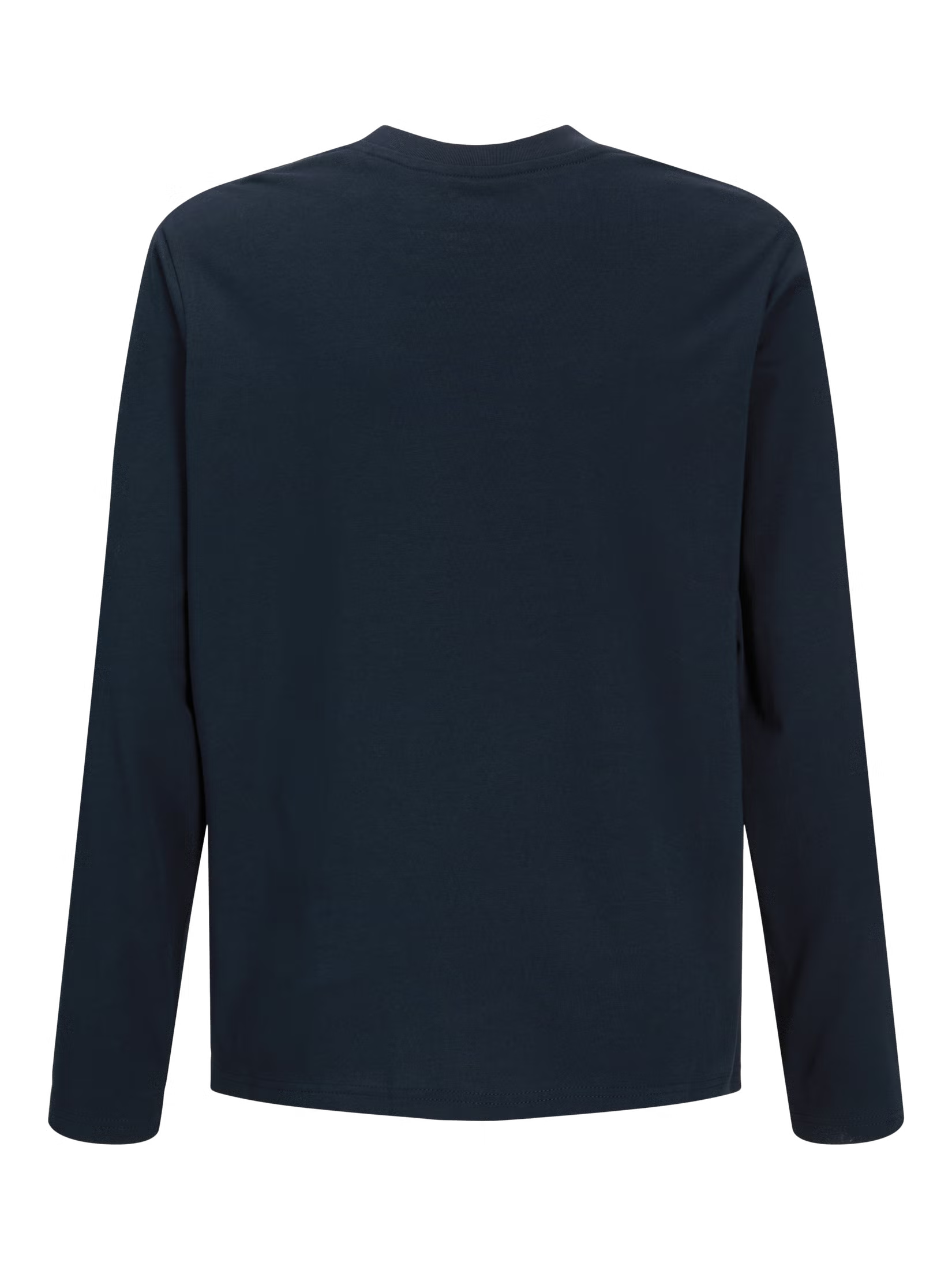 Chandail - Jack & Jones bleu marine à manches longues en coton, vue de dos sur fond blanc.