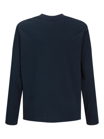 Chandail - Jack & Jones bleu marine à manches longues en coton, vue de dos sur fond blanc.