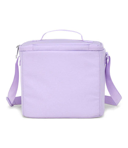 Boite à lunch - Super Snac violette en tissu isolant avec bandoulière ajustable, pour enfant, vue de face.
