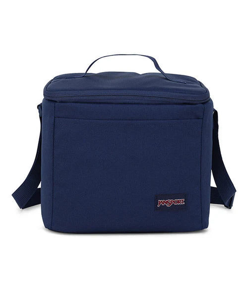 Boite à lunch - Super Snack bleu marine en tissu polyester, compartiment isolé, bandoulière réglable, vue de face.