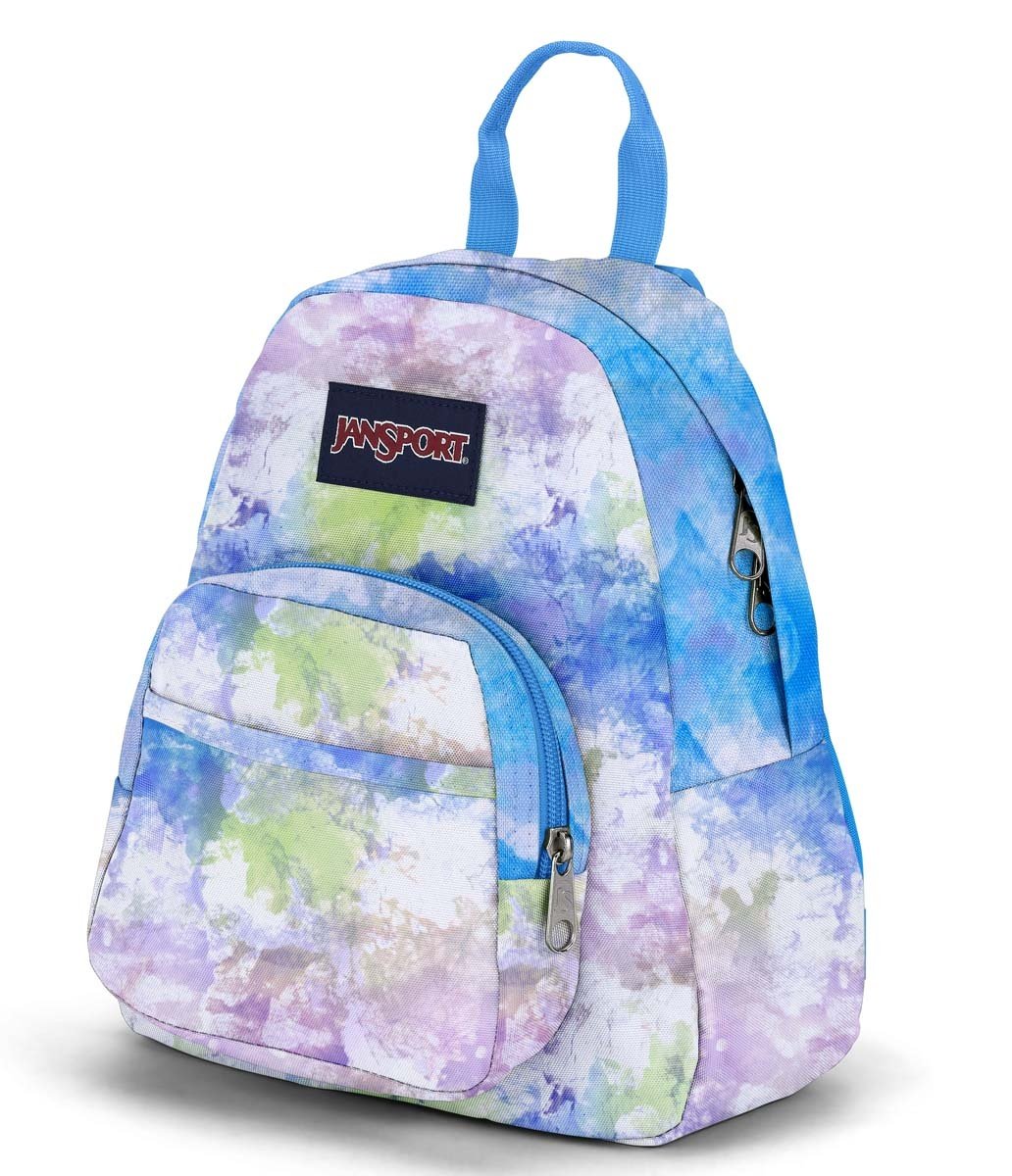 Mini sac à dos - Half Pint motifs aquarelle bleu violet vert, tissu léger, pour enfant, vue angle face côté droit.