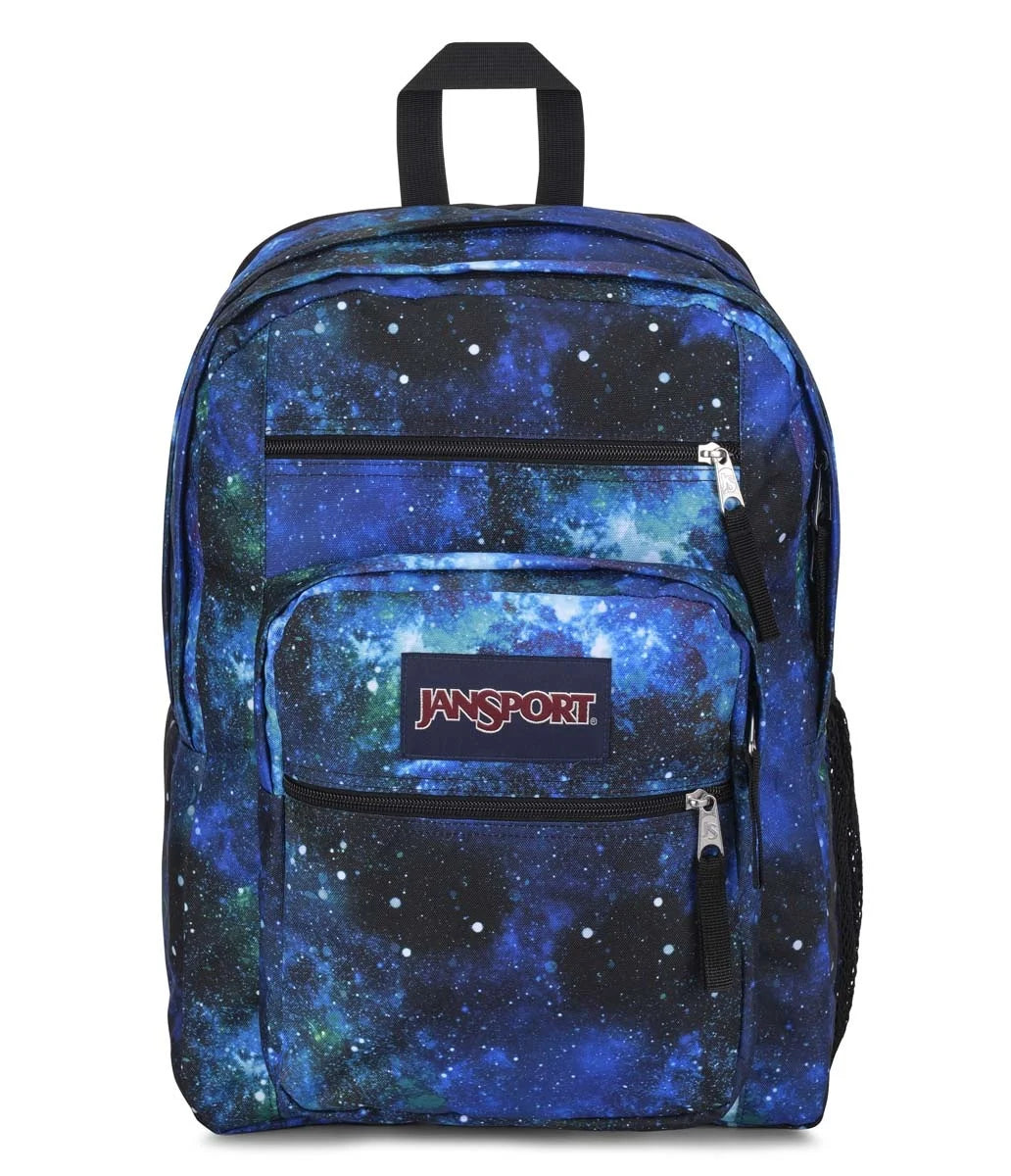 Sac à dos - Big Student imprimé galaxie bleu et noir avec multiples poches zippées, style scolaire, vue de face.