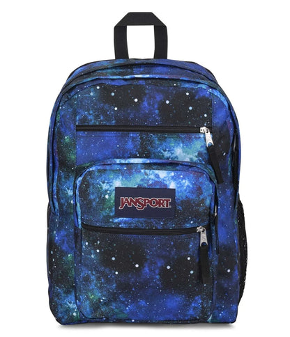 Sac à dos - Big Student imprimé galaxie bleu et noir avec multiples poches zippées, style scolaire, vue de face.