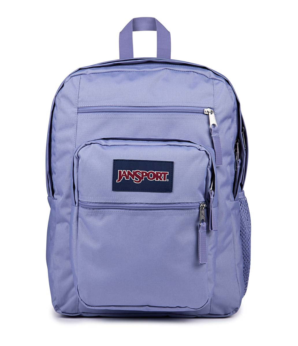 Sac à dos - Big Student lilas en polyester avec poche avant zippée, compartiment ordi 15 pouces, vue de face.