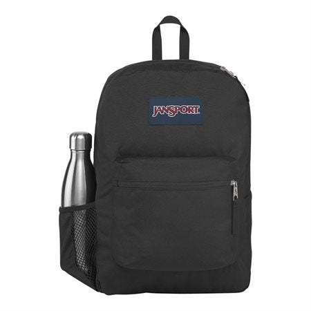 Sac à dos - Cross Town Plus noir en polyester avec poche filet latérale pour bouteille, style classique, vue de face