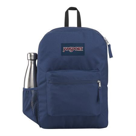 Sac à dos - Cross Town Plus bleu marine en tissu résistant avec poche avant et latérale filet, vue de face.