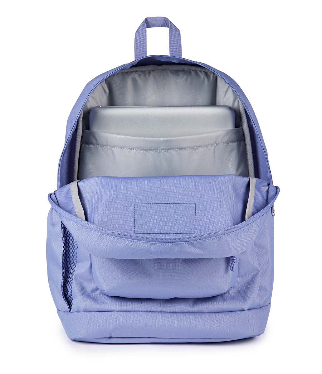 Sac à dos - Cross Town Plus violet en polyester avec poches multiples, compartiment principal ouvert, vue de face, pour enfant