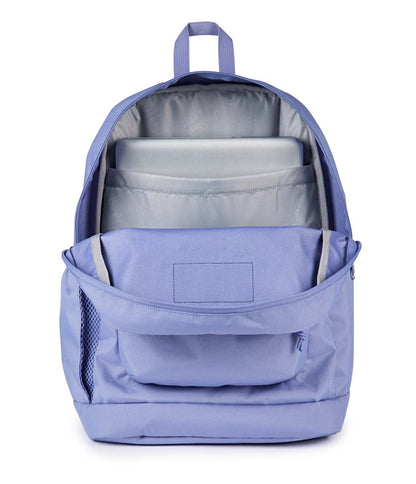 Sac à dos - Cross Town Plus violet en polyester avec poches multiples, compartiment principal ouvert, vue de face, pour enfant