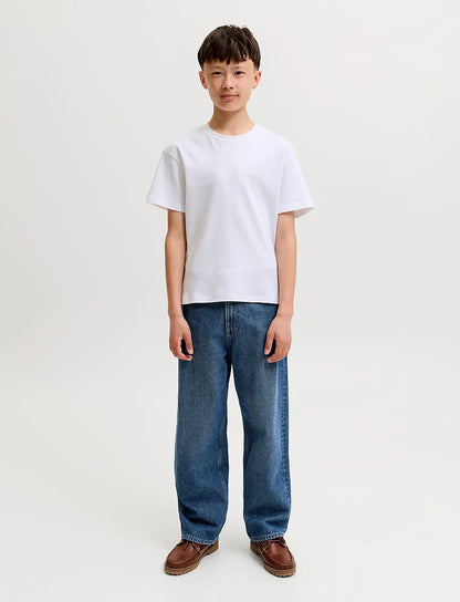 Jeans - Jack & Jones, jean bleu en denim à coupe droite pour garçon, porté sur modèle, vue de face