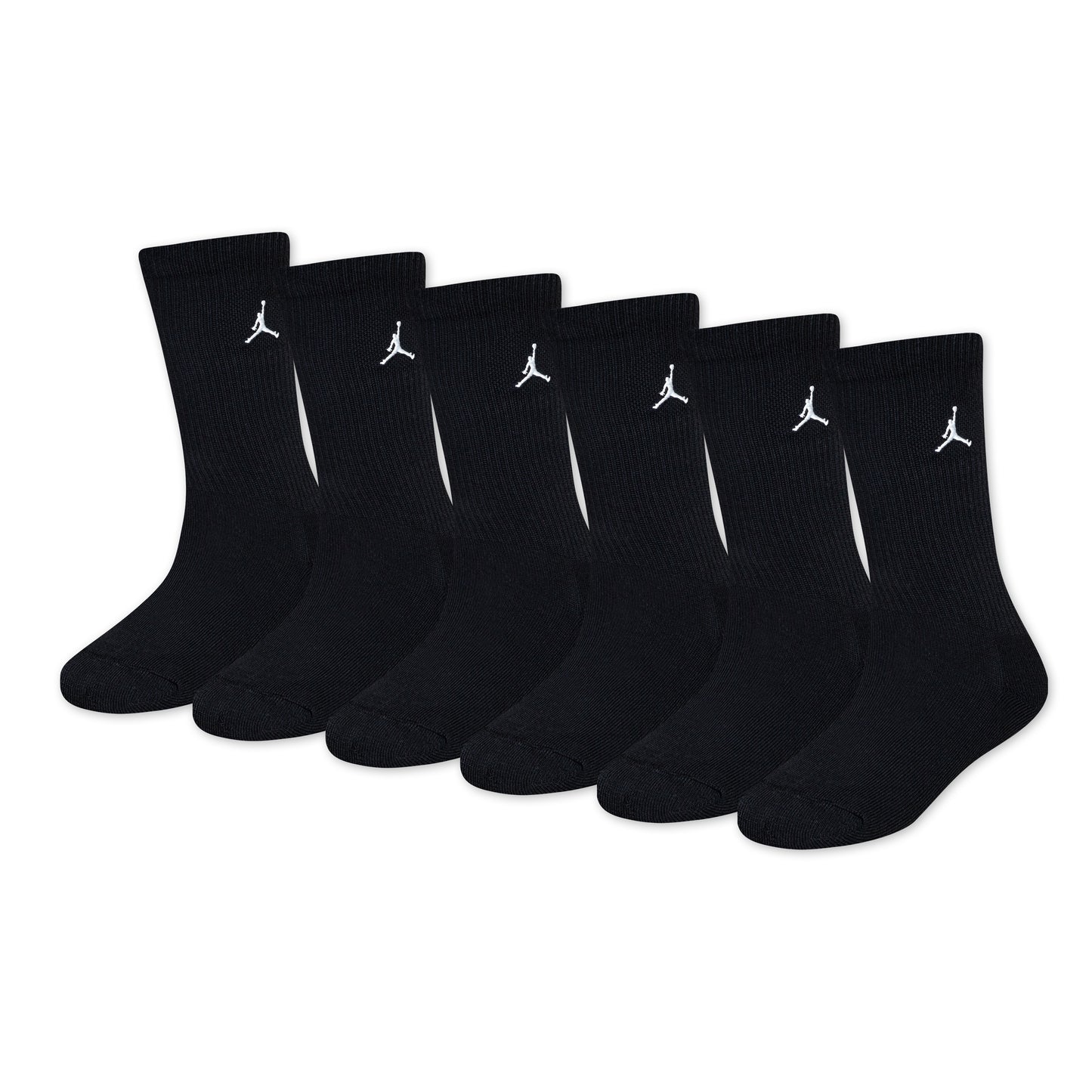 6 Paires de bas - Jordan noirs avec logo blanc, hauteur moyenne, en polyester et élastane, pour garçon, vue de face alignée
