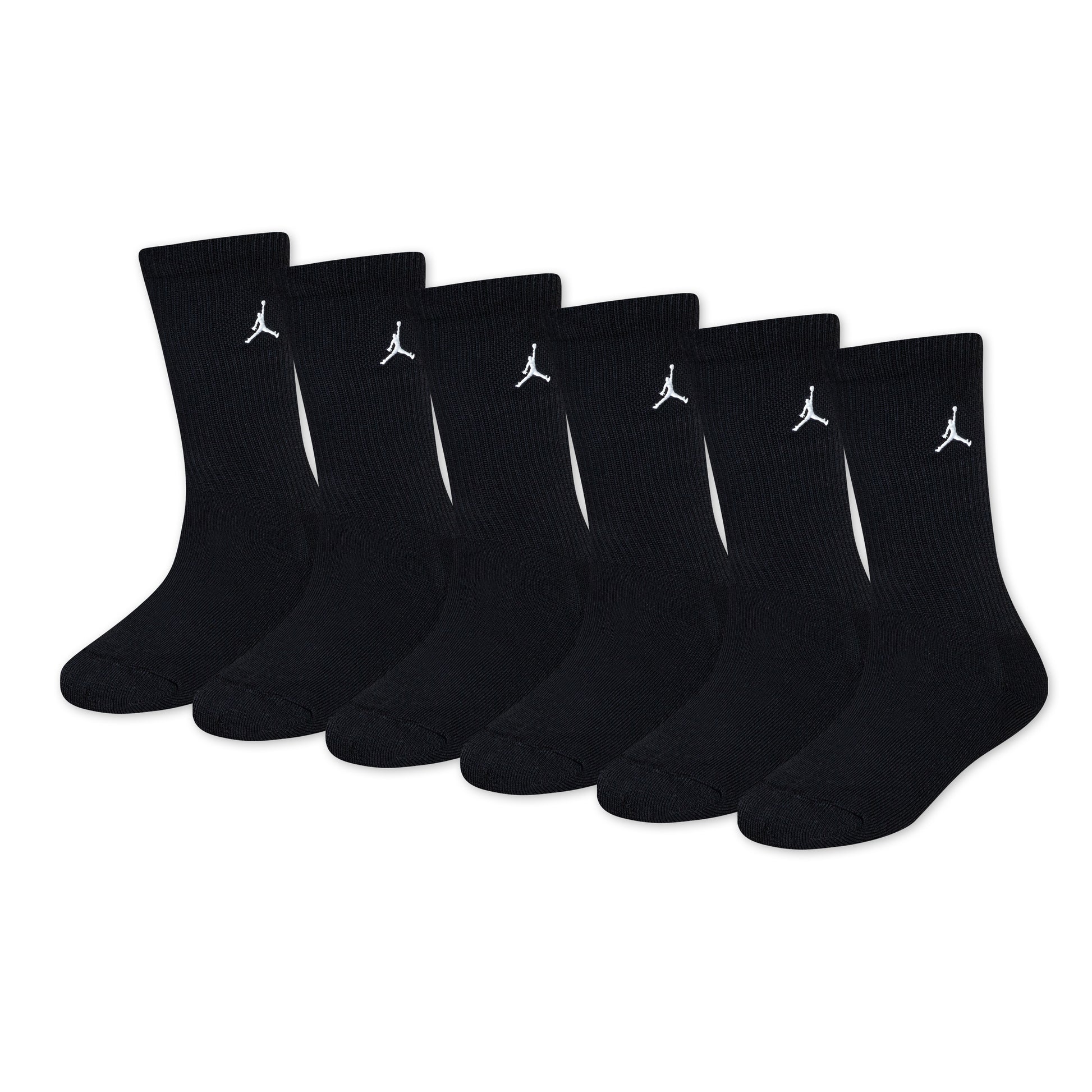 6 Paires de bas - Jordan noirs avec logo blanc, hauteur moyenne, en polyester et élastane, pour garçon, vue de face alignée