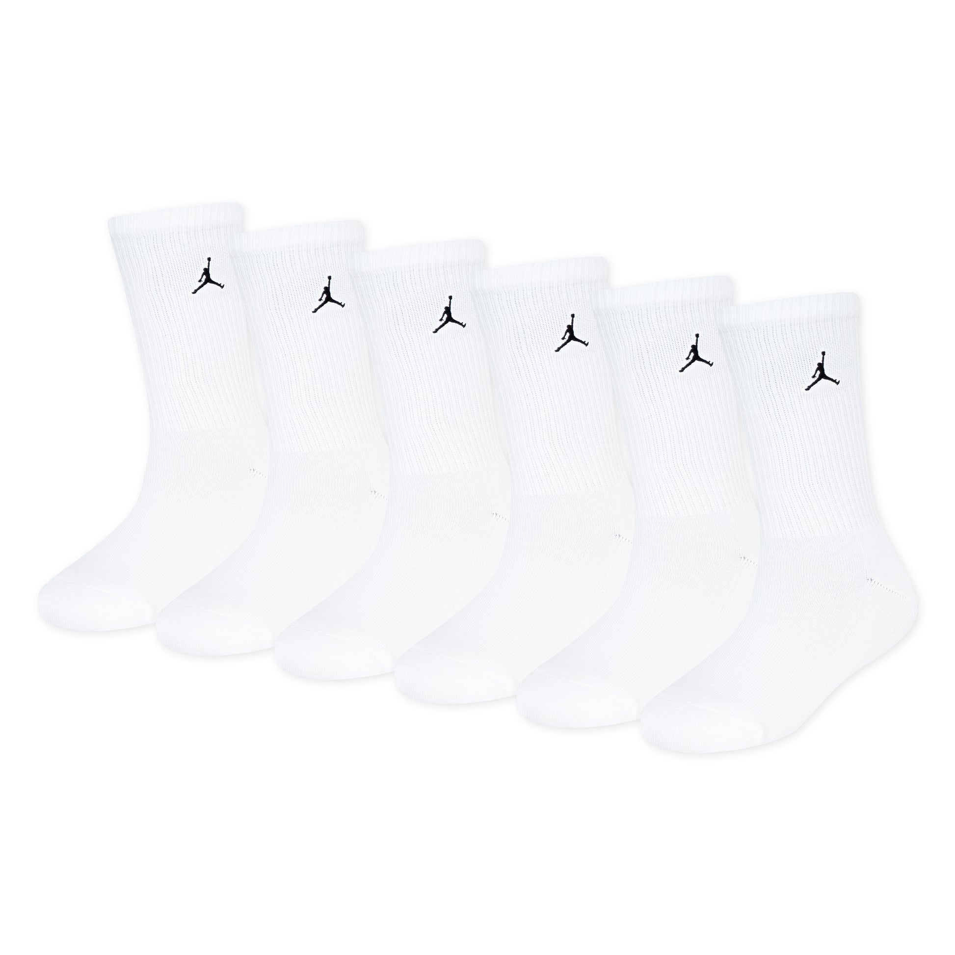 6 Paires de bas - Jordan blancs en polyester et élastane avec logo noir, pour garçon, vue de face en ensemble