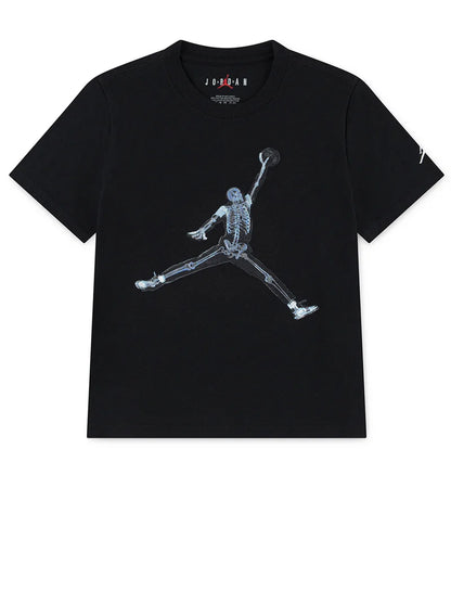 T-Shirt - Jordan noir avec logo squelette gris et blanc style basketball, col rond, pour garçon, vue de face.