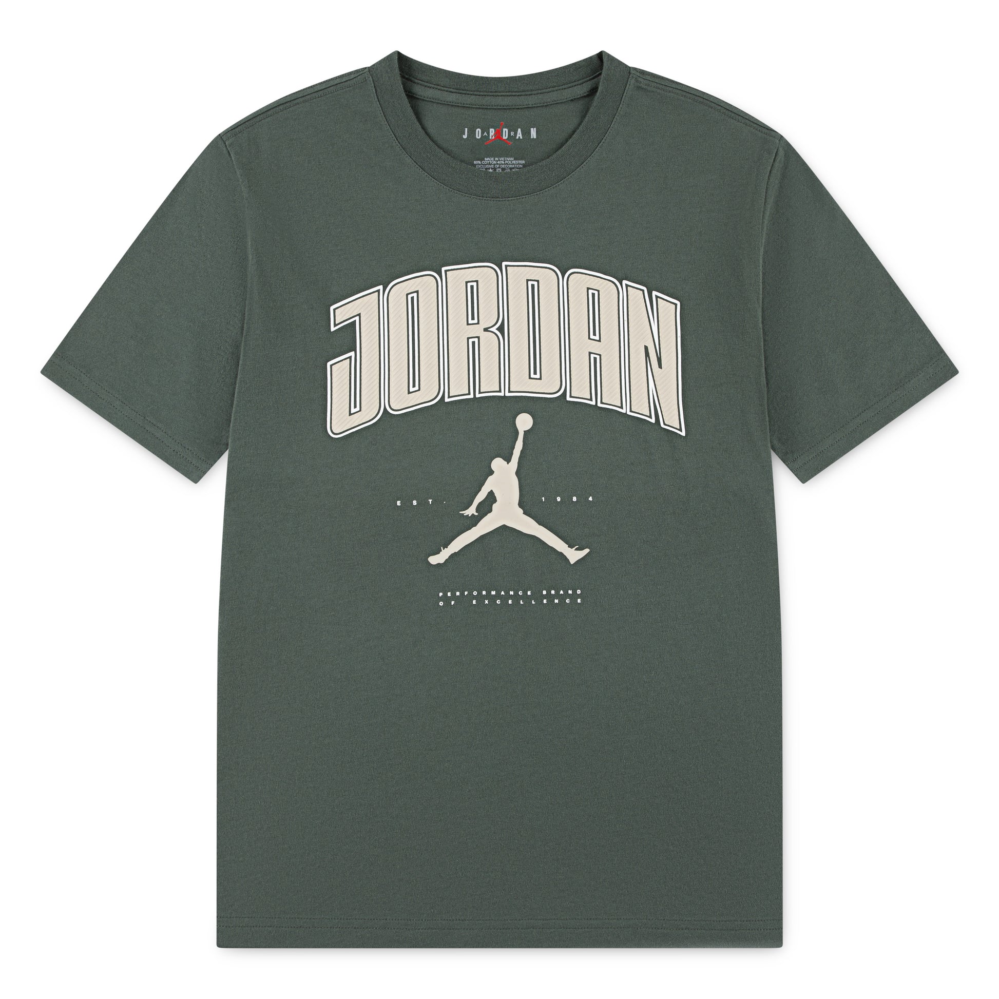 Black Jordan T-Shirt featuring a classic logo design and short sleeves, perfect for casual wear.