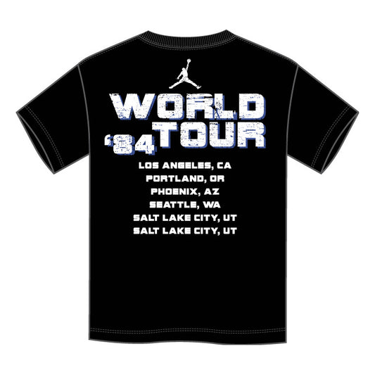 T-Shirt - Jordan noir avec impression blanche World Tour et villes listées, coton polyester, pour garçon, vue de dos