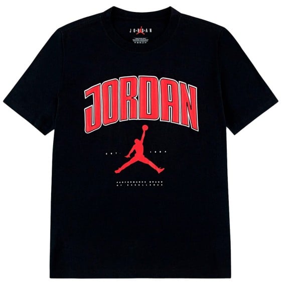 T-Shirt - Jordan noir avec logo rouge et blanc, coton polyester, style garçon, vue de face.