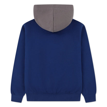 Hoodie - Jordan bleu marine avec capuche grise en coton, style garçon, vue de dos.